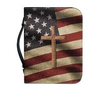 Poceacles Copertine per Bibbia Croce per donne e uomini Retro Bandiera Americana Custodia in pelle con Croce Bibbia Cover Piccola con Manico e Cerniera Chiesa Tote Bibbia Protettiva, M, Retro Croce