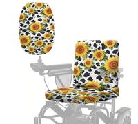 Poceacles Coprisedile per scooter da viaggio, resistente, per sedia a rotelle, protezione da sole, vento e polvere, universale, con fascia elastica, stampa con girasole e mucca
