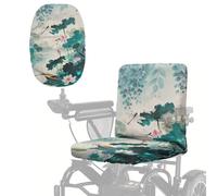 Poceacles Coprisedile per sedia a rotelle elettrica, antipolvere, universale, con bordi elastici, resistente agli strappi, accessorio per sedia a rotelle, libellula, fiore di loto, foglia verde