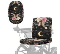 Poceacles Coprisedile per sedia a rotelle elettrica con bordo elastico antiscivolo, antimacchia, protezione per scooter per mobilità elettrica, sedia a rotelle elettrica, farfalla, rosa, fiori, luna