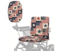 Poceacles Coprisedile per sedia a rotelle elettrica, per anziani e disabili, con bordo elastico antiscivolo e fibbia regolabile, motivo vintage con stelle e strisce, bandiera americana