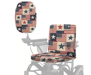 Poceacles Coprisedile per sedia a rotelle elettrica, per anziani e disabili, con bordo elastico antiscivolo e fibbia regolabile, motivo vintage con stelle e strisce, bandiera americana