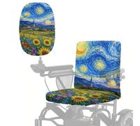 Poceacles Coprisedile per sedia a rotelle elettrica, resistente, protezione per sedile per scooter, accessori da viaggio per anziani, nonno, nonna, facile da pulire, stampa con girasole stellata blu