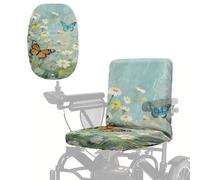 Poceacles Coprisedile universale per sedia a rotelle elettrica, protezione professionale per scooter con bordo elastico, copertura per sedia a rotelle per anziani disabili, margherite verde farfalla