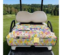 Poceacles Coprisedili universali per carrello da golf, accessori portatili per auto da club con 4 tasche, compatibili con golf cart per 2 persone, coniglio, margherita, uova di Pasqua, arcobaleno