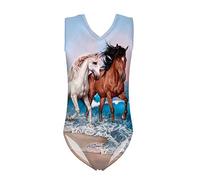 Poceacles Costume da bagno da bambina, con stampa animale, senza maniche, da ginnastica, per feste in piscina, Cavallo 3D., 11-12 Anni