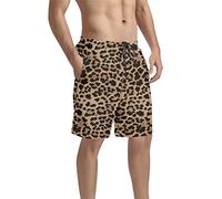 Poceacles Costume da bagno da uomo per estate, pantaloncini sportivi da bagno, Leopard-marrone, XL