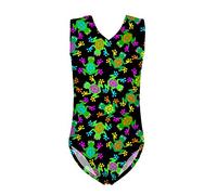 Poceacles - Costume da bagno intero per ragazze, con scollo a V, asciugatura rapida, senza maniche, traspirante, da ginnastica, Cartone Aerobics Rana, 12 anni
