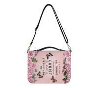 Poceacles Custodia per bibbia con stampa rosa rosa per donne e uomini, con copertina per la Bibbia, con manici e scritta "I Can Do All Things", borsa per la Bibbia, custodia per bambini, regalo