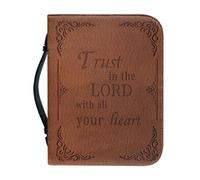 Poceacles Custodia per Bibbia in pelle PU per donne e uomini per bambini Borsa Bibbia Studio Libro Protector Grande Capacità Bibbia Custodia con manico, Fidati del Signore con tutto il tuo cuore -