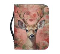 Poceacles Custodia per Bibbia in pelle PU per donne e uomini per bambini Borsa Bibbia Studio Libro Protector Grande Capacità Bibbia Custodia con manico, Cervo rosa floreale, L(25.9x17.8cm)