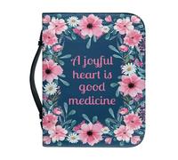 Poceacles Custodia per Bibbia in pelle PU per donne e uomini per bambini Borsa Bibbia Studio Libro Protector Grande Capacità Bibbia Custodia con manico, Un cuore gioioso è una buona medicina 1,