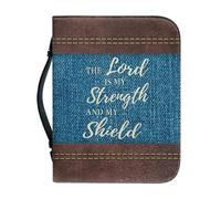 Poceacles Custodia per Bibbia in pelle PU per donne e uomini per bambini Borsa Bibbia Studio Libro Protector Grande Capacità Bibbia Custodia con manico, La forza del Signore e il mio scudo,