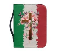 Poceacles Custodia per bibbia per donne e uomini, con manico, in pelle PU, borsa per chiesa, borsa protettiva per libri, Bandiera Italiana Croce Fiore Far, M(23.4x16.0cm)