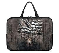 Poceacles Custodia per computer portatile con stampa di cervi con bandiera americana, per donne e uomini, borsa da trasporto in neoprene per notebook, ventiquattrore messenger per