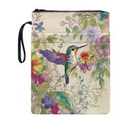 Poceacles Custodia per libri in tessuto lavabile con cerniera e motivo floreale con colibrì in stile retrò per libri in brossura, copertina rigida, diario biblico, libri di testo