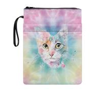 Poceacles Custodia per libro con copertina rigida, con cerniera, per adulti, adolescenti, ragazze, ragazzi, 27,9 x 21,9 cm, motivo: gatto tie-dye rosa blu