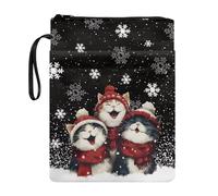 Poceacles Custodia per libro con tasche, in tessuto lavabile, con cerniera, per libri di testo con copertina rigida, 29 x 22 cm, gatto e fiocco di neve, nero