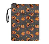 Poceacles Custodia per libro di Halloween per copertina rigida, con cerniera, per adulti, adolescenti, ragazze, ragazzi, 27 x 21,9 cm, stampa con zucca, stella, ragnatela, grigio