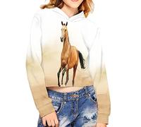 Poceacles Felpa con cappuccio da ragazza, taglia 5-14, a maniche lunghe, con cappuccio, Cavallo, 7-8 Years