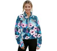 Poceacles Felpa da donna con mezza zip e foro per il pollice a maniche lunghe pullover top collo a lupetto felpa con tasca abiti autunno inverno, Stampa Leopardata Fiore Ibisco Tribale Blu, L