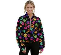Poceacles Felpa da donna con mezza zip e foro per il pollice a maniche lunghe pullover top collo a lupetto felpa con tasca abiti autunno inverno, Stampa colorata con zampe, L