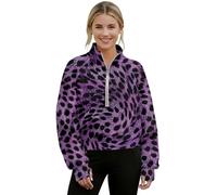 Poceacles Felpa da donna con mezza zip e foro per il pollice a maniche lunghe pullover top collo a lupetto felpa con tasca abiti autunno inverno, Stampa Leopardata Viola, L