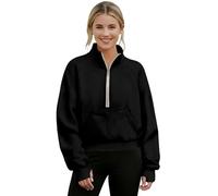 Poceacles Felpa da donna con mezza zip e foro per il pollice a maniche lunghe pullover top collo a lupetto felpa con tasca abiti autunno inverno, Teschio Floreale Viola Blu, L