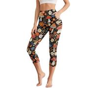 Poceacles Leggings Capri da donna, per controllo della pancia, pantaloni da yoga con tasche, a vita alta, leggings da palestra per ufficio, allenamento, yoga, Funghi Margherita Fiore, XS