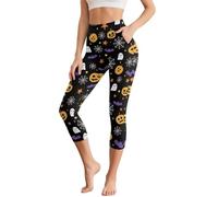 Poceacles Leggings da donna a vita alta, elasticizzati, pantaloni da yoga con tasche, morbidi leggings da allenamento per corsa e ufficio, Fantasma zucca stella ragnatela stampa, XL