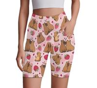 Poceacles Pantaloncini da motociclista da donna, 20,3 cm, a vita alta, leggings da yoga e atletica, in spandex, pantaloncini da corsa con, Capibara Fragola Cuore Modello Rosa, 3XL