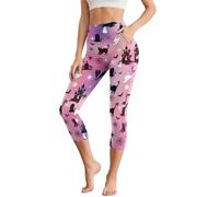 Poceacles Pantaloni da yoga Capri con tasche per controllo della pancia a vita alta leggings da allenamento yoga capris per palestra ufficio, Stampa castello stregato fantasma gatto nero, S