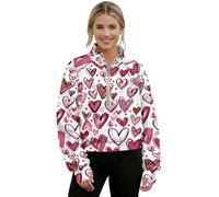 Poceacles Pullover corto da donna con tasca a marsupio foro per il pollice accogliente crop top quarto zip felpa per allenamento ufficio, Motivo leopardato a forma di cuore beige, L