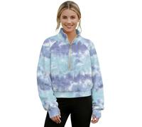 Poceacles Pullover corto da donna con tasca a marsupio foro per il pollice accogliente crop top quarto zip felpa per allenamento ufficio, Graffiti Cuore Pattern Rosa Bianco, 3XL