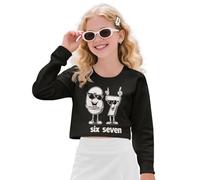 Poceacles Pullover da ragazza morbida felpa corta a maniche lunghe comoda crop top per bambini adolescenti 5-14, Divertente stampa con numeri dei cartoni animati - Six Seven, 7-8 Years