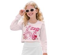 Poceacles Pullover da ragazza morbida felpa corta a maniche lunghe comoda crop top per bambini adolescenti 5-14, Rosa a forma di cuore - 67, 13-14 Years