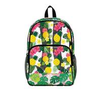 Poceacles Ragazze Ragazzi Zaino Trasparente Bambini Libro Bookbag PVC Trasparente Zaini per Sport Eventi Viaggi Sicurezza, Pickleball Tropical Leaf Verde Rosa, 17", Zaino daypack
