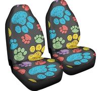 Poceacles Set di 2 coprisedili per auto con stampa di zampe di cane colorati, cuscino sedile anteriore traspirante, vestibilità universale per tutti i veicoli, accessori per interni auto, nero