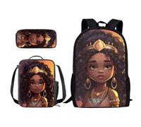 Poceacles Set di 3 zainetti con portapranzo, astuccio per la scuola, zaino per scuola elementare e media, Arte ragazza africana cultura 2, Taglia unica