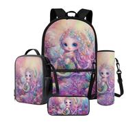 Poceacles Set di 4 borse per la scuola per bambini, con zaino, borsa per il pranzo, astuccio, portabottiglie d'acqua, per ragazze e ragazzi, Mermaid Pearl Coral Reef Viola, Taglia unica, Set di zaini