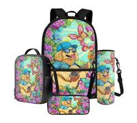 Poceacles Set di 4 borse per la scuola per bambini, con zaino, borsa per il pranzo, astuccio, portabottiglie d'acqua, per ragazze e ragazzi, Golden Retriever Dog Puppy Chitarra Farfalla Fiore, Taglia