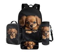 Poceacles Set di 4 zaini da scuola con zaino, borsa per il pranzo, astuccio portapenne, borsa per bottiglie per la scuola elementare, gatto nero, taglia unica, Gatto Nero, taglia unica, Set per la