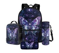 Poceacles Set di 4 zaini per bambini con borsa per la scuola, borsa termica per il pranzo, custodia per bottiglie, astuccio per matite, materiale scolastico per ragazze e ragazzi, Y2k Farfalla Viola,