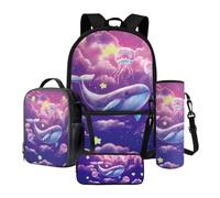 Poceacles Set di 4 zaini per bambini con borsa per la scuola, borsa termica per il pranzo, custodia per bottiglie, astuccio per matite, materiale scolastico per ragazze e ragazzi, Nebulose Meduse