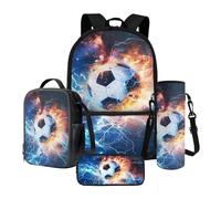 Poceacles Set di 4 zaini per bambini, con grande capacità, borsa termica per il pranzo, astuccio per matite, custodia per bottiglia, Calcio Fulmine Fiamma Galaxy, Taglia unica, Set di zaini per la