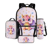 Poceacles Set di 4 zaini per bambini, con grande capacità, borsa termica per il pranzo, astuccio per matite, custodia per bottiglia, Cute Baby Dragon Star Viola chiaro, Taglia unica, Set di zaini per