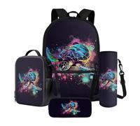 Poceacles Set di 4 zaini per bambini e borsa per il pranzo per ragazzi ragazze forniture per aula borsa per il pranzo borsa portapranzo astuccio per bottiglia d'acqua manica, Stampa Tartaruga Marina,