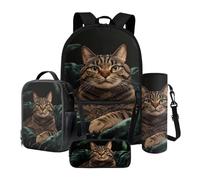 Poceacles Set di 4 zaini per la scuola con zaino, borsa per il pranzo, astuccio, astuccio per bottiglie, per studenti delle scuole elementari e secondarie, Tartaruga Marina Polinesia Ibisco Fiore,