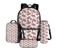 Poceacles Set di 4 zaini per la scuola per bambini e adolescenti, zaino e borsa per il pranzo con astuccio portamatite, portabottiglie, adatto per laptop da 14 pollici, Union Jack Bus Phone Box Street
