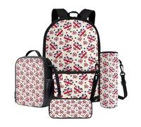 Poceacles Set di 4 zaini per la scuola per bambini e adolescenti, zaino e borsa per il pranzo con astuccio portamatite, portabottiglie, adatto per laptop da 14 pollici, Love Union Jack Star, Taglia